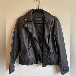 Brown/Black Guess Faux Leather Jacket Size Large